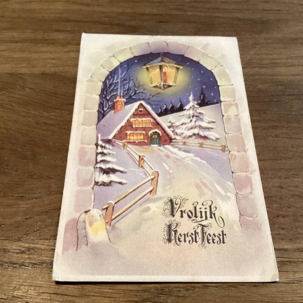 Antieke kerstkaart Vrolijk kerstfeest, 1950-1960