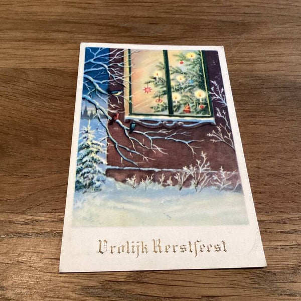 Antieke kerstkaart, vrolijk kerstfeest, 1959