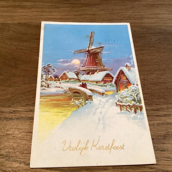 Antieke kerstkaart, vrolijk kerstfeest uit 1958