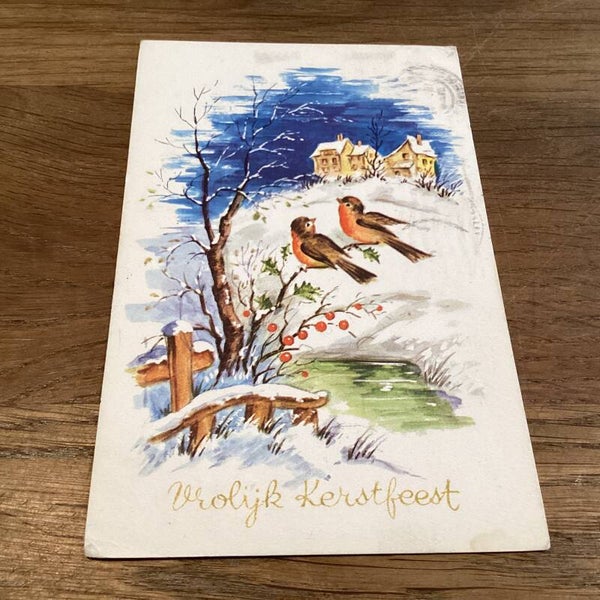 Antieke kerstkaart, vrolijk kerstfeest, uit 1961