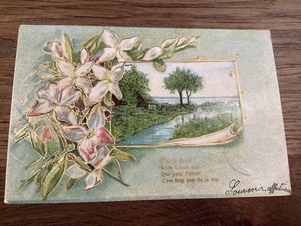 Antieke bloemenkaart in reliëf, begin 1900