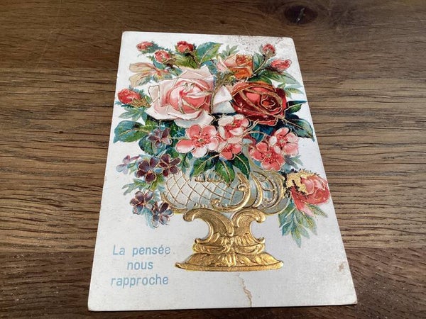 Antieke bloemenkaart in reliëf, onbeschreven, begin 1900