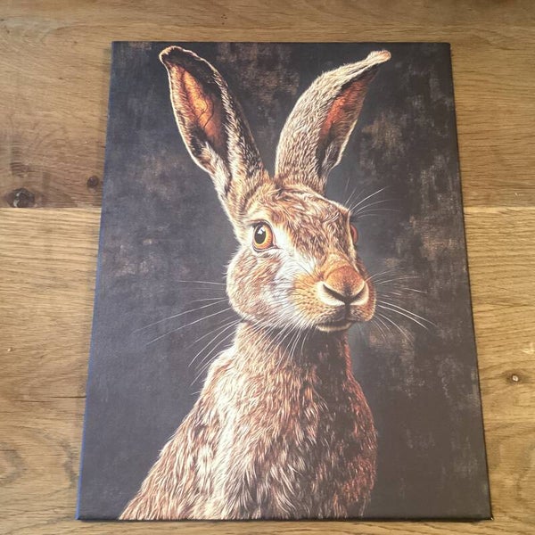 Haas op doek op houten frame 30x40 cm