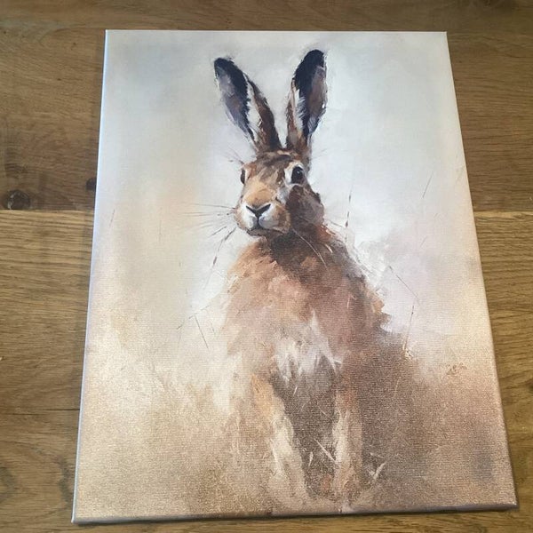 Haas op doek op houten frame 30x40 cm