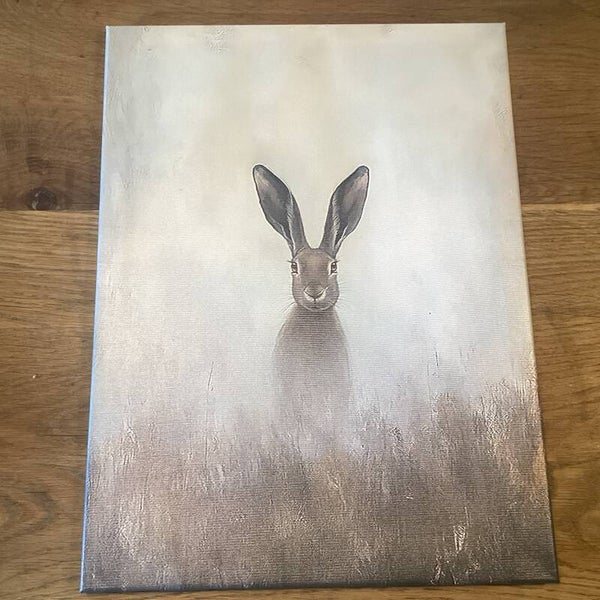 Haas op doek op houten frame 30x40 cm