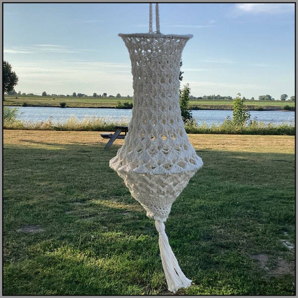 Zelfgehaakte lampion of kroonluchter met ledsnoer op batterij, 40 cm