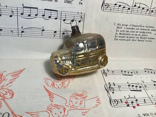 Antieke kerstbal oldtimer, begin 1900, 6x4x3,5 cm