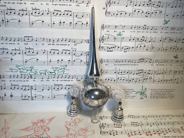 Antieke kerstbal piek met 2 klokjes, 23 cm hoog