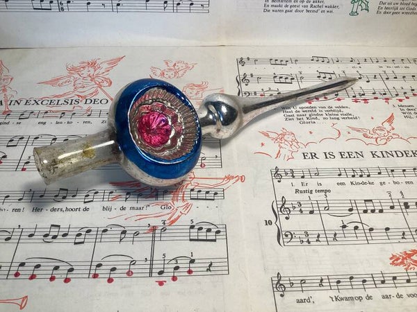 Antieke deukbal piek blauw, roze zilver, 23 cm