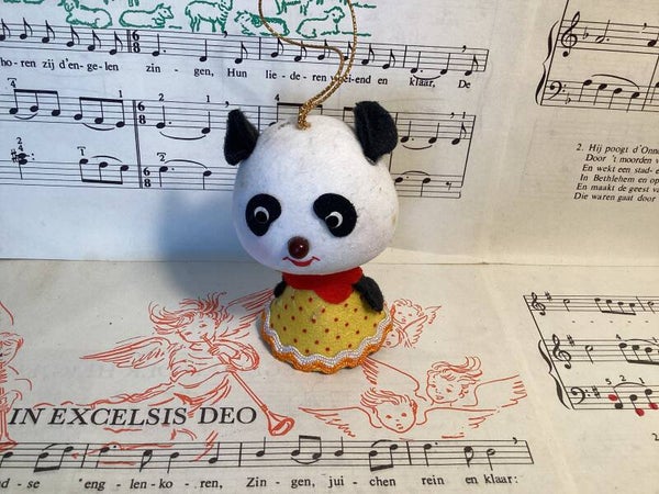 Kunststof vintage kerstbal panda  jaren 60 italy hoogte 7 cm