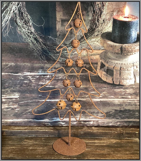 Roestige kerstboom met belletjes, 38 cm hoog