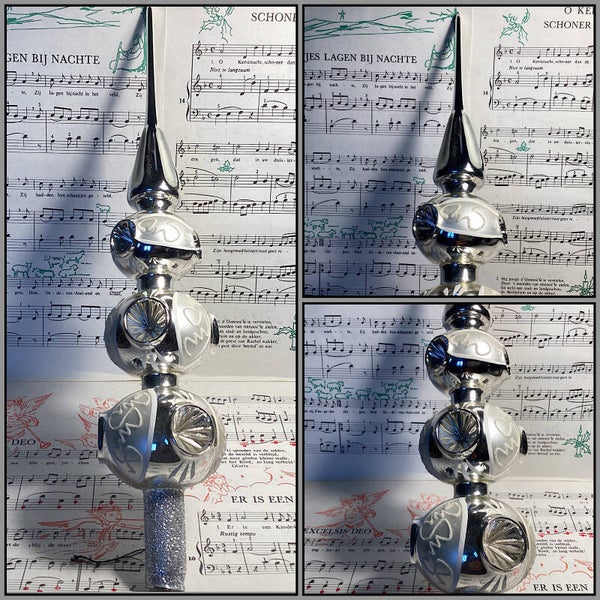 Antieke grote kerstpiek, gelobde steel, 9 deuken, gesuikerd, 35 cm