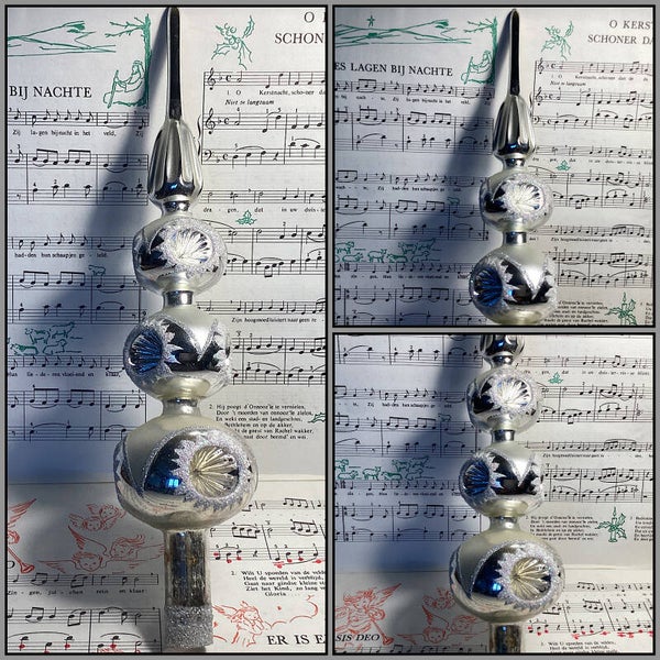 Oude vintage kerstpiek 33 cm met 9 deuken, gelobde steel