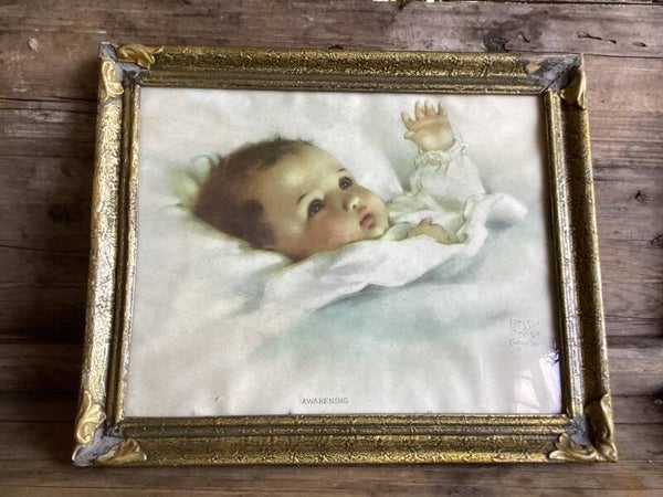 Een mooi vintage schilderij uit de jaren 50 van de Amerikaanse Bessie Pease Gutmann, in fraaie oude lijst, achter glas. Afm.30x35 cm
