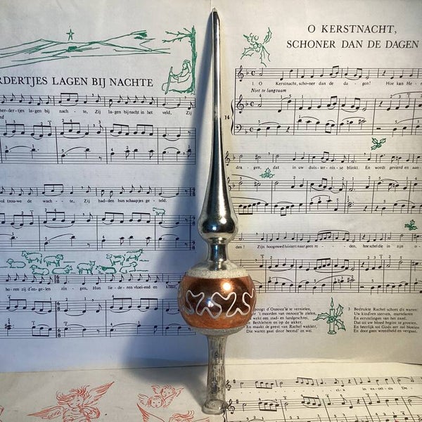 Antieke kerst piek met gesuikerde randen mooi oud oranje, kronkellijnen, 30 cm