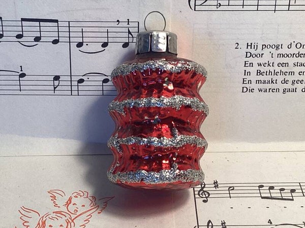 Antieke kerstbal lampion gesuikerd, 7 cm