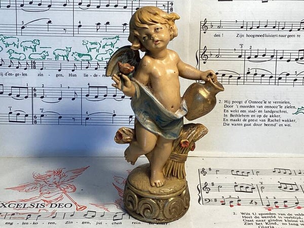 Vintage gekleurd Fontanini/Simonetti engeltje 14 cm (winterthema)