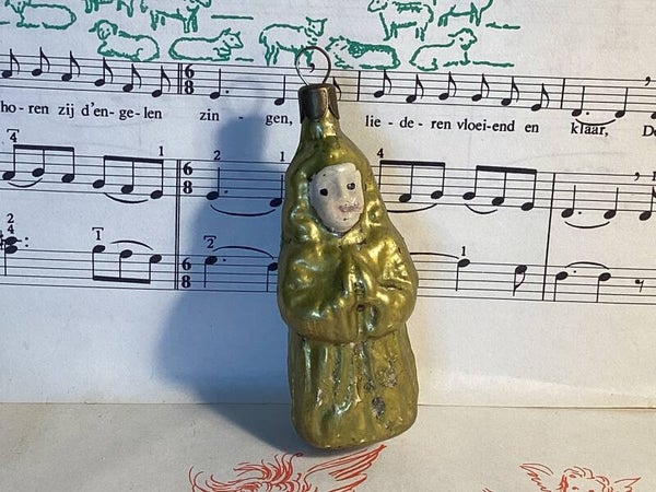 Oude kerstbal engel met gesuikerde vleugels, 9 cm