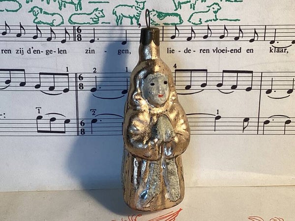 Oude kerstbal engel met gesuikerde vleugels, 9 cm