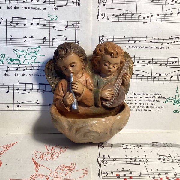 Oud Fontanini/Simonretti engeltjes op wolk 12 cm (wierrookbakje)