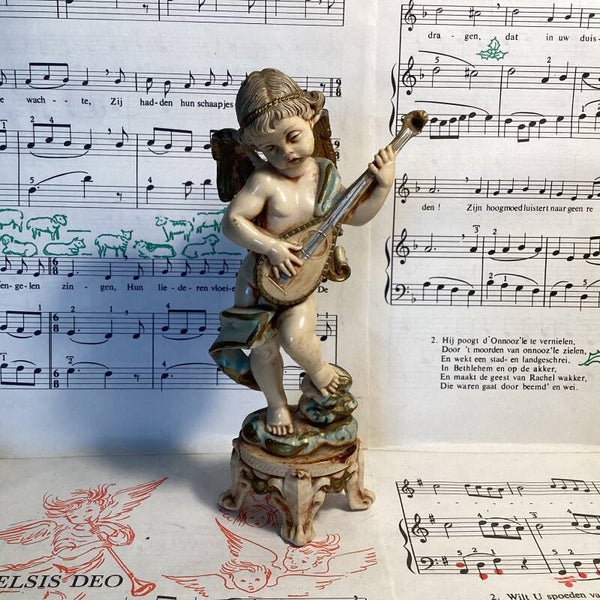 Prachtige engel, gekleurd met luit, Italië, 16 cm