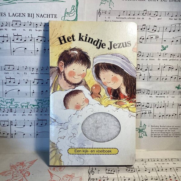 Vintage boek “hetkindje Jezus” een kijk en voelboek