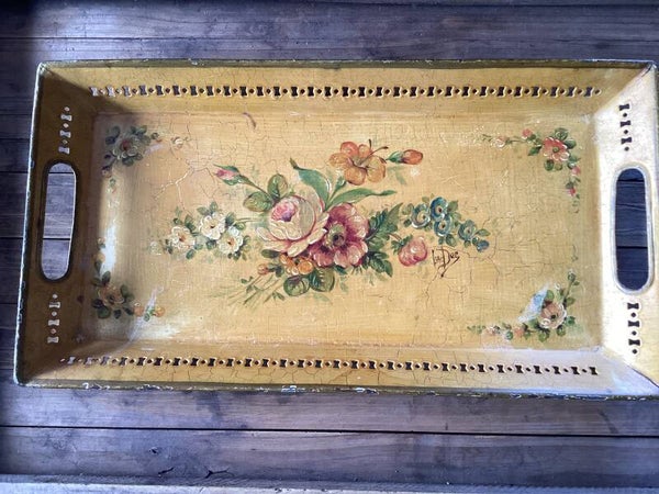 Handbeschilderd dienblad 40x20x3 cm van ijzer