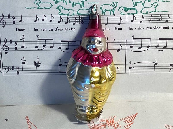 Antieke kerstbal clowntje, 9 cm