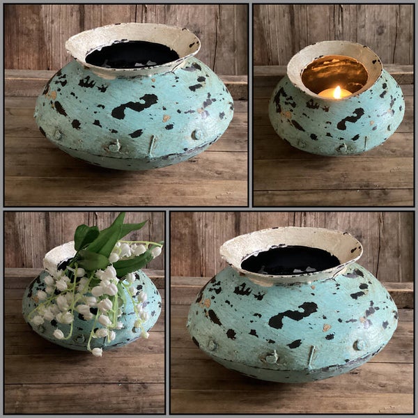 Nepalese pot van ijzer blauw verweerd, diameter 20 cm