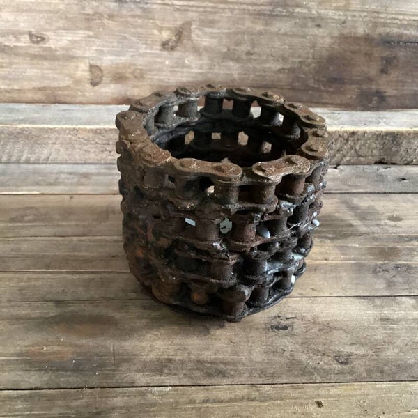 Waxinelichtje van fietskettingen gemaakt, stoer, 8x7 cm