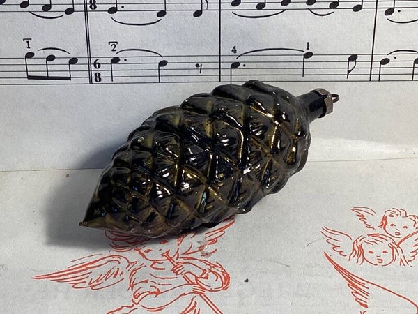 Antieke kerstbal donkergroene dennenappel, 8 cm