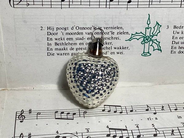 Antiek kerstbal bol hart gebobbeld, 4 cm