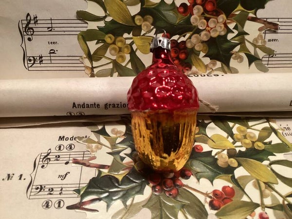 Antieke kerstbal eikel 7 cm Rood goud