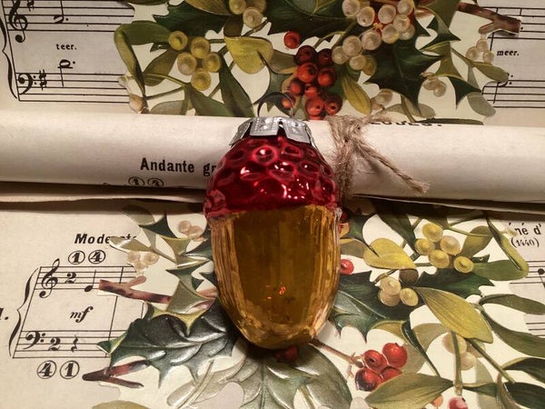 Antieke kerstbal eikel 7 cm Rood goud, niet origineel dopje