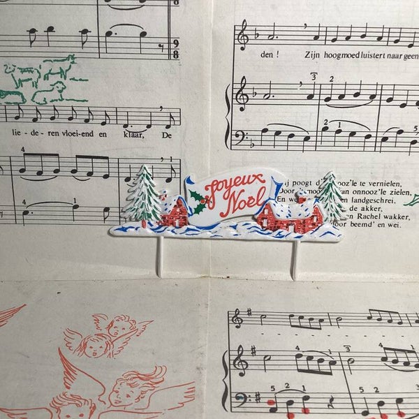 Vintage taartenprikker Joyeux Noël 10x6 cm, dubbelzijdig