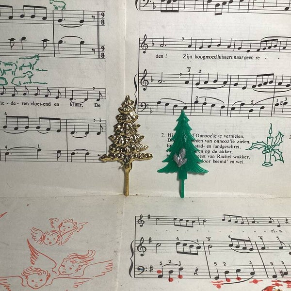 Vintage taartenprikkers kerstbomen 6-8 cm