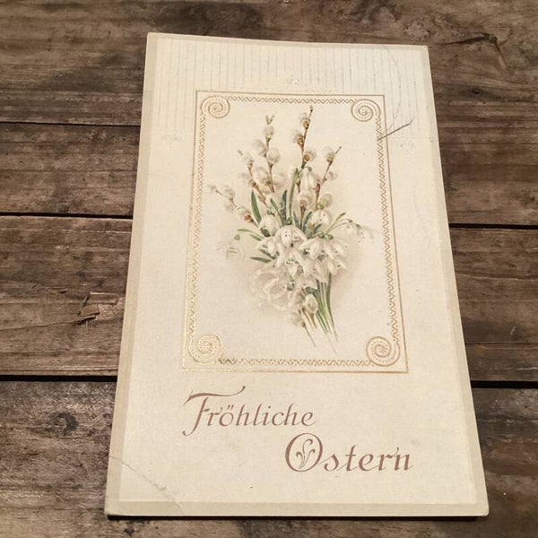 Antieke paaskaart voorjaarsbloemen