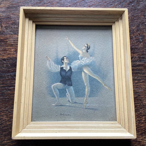 Vintage schilderijtje ballerina’s in lijst 15x13 cm