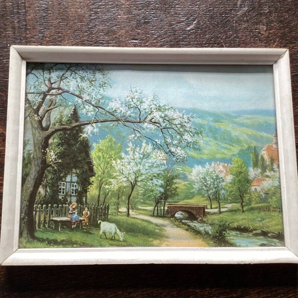 Vintage lijstje berglandschap 14x19 cm