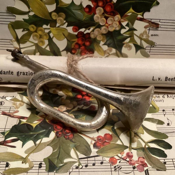 Antieke kerstbal trompet, 12 cm