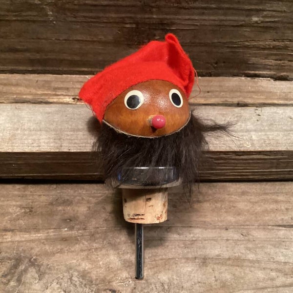 Vintage flesenstop met kurk mannetje met baard