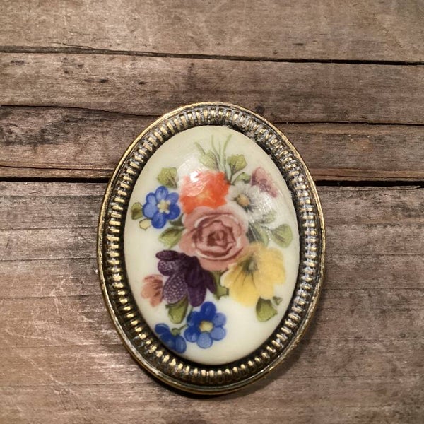 Vintage sjaalspeld bloemen 4x3 cm