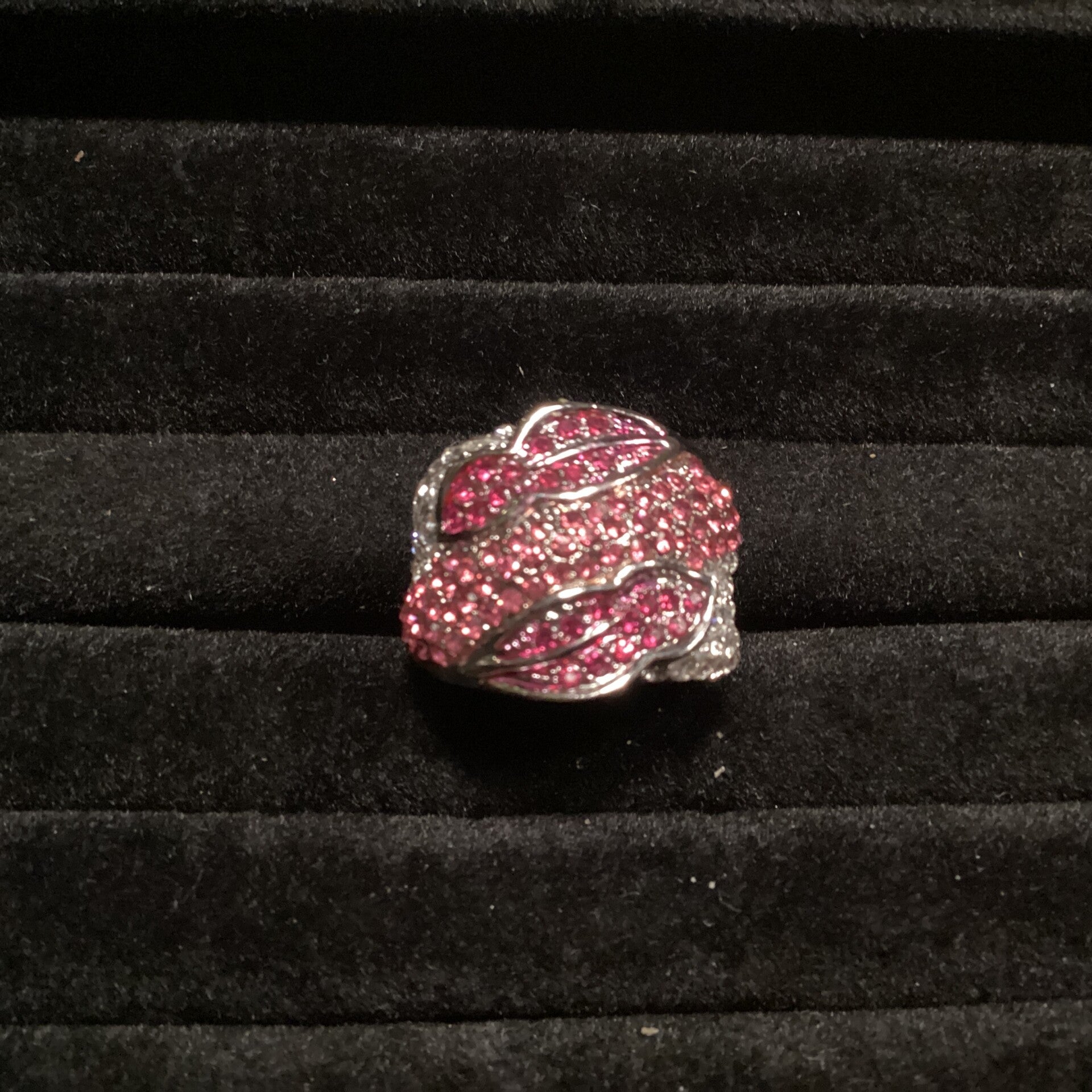 Ring met roze en transparante strass, maat 20