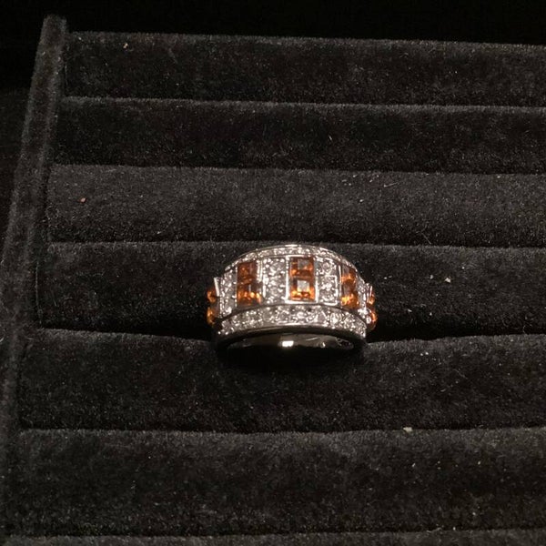 Ring met oranje strass en transparant, maat 17