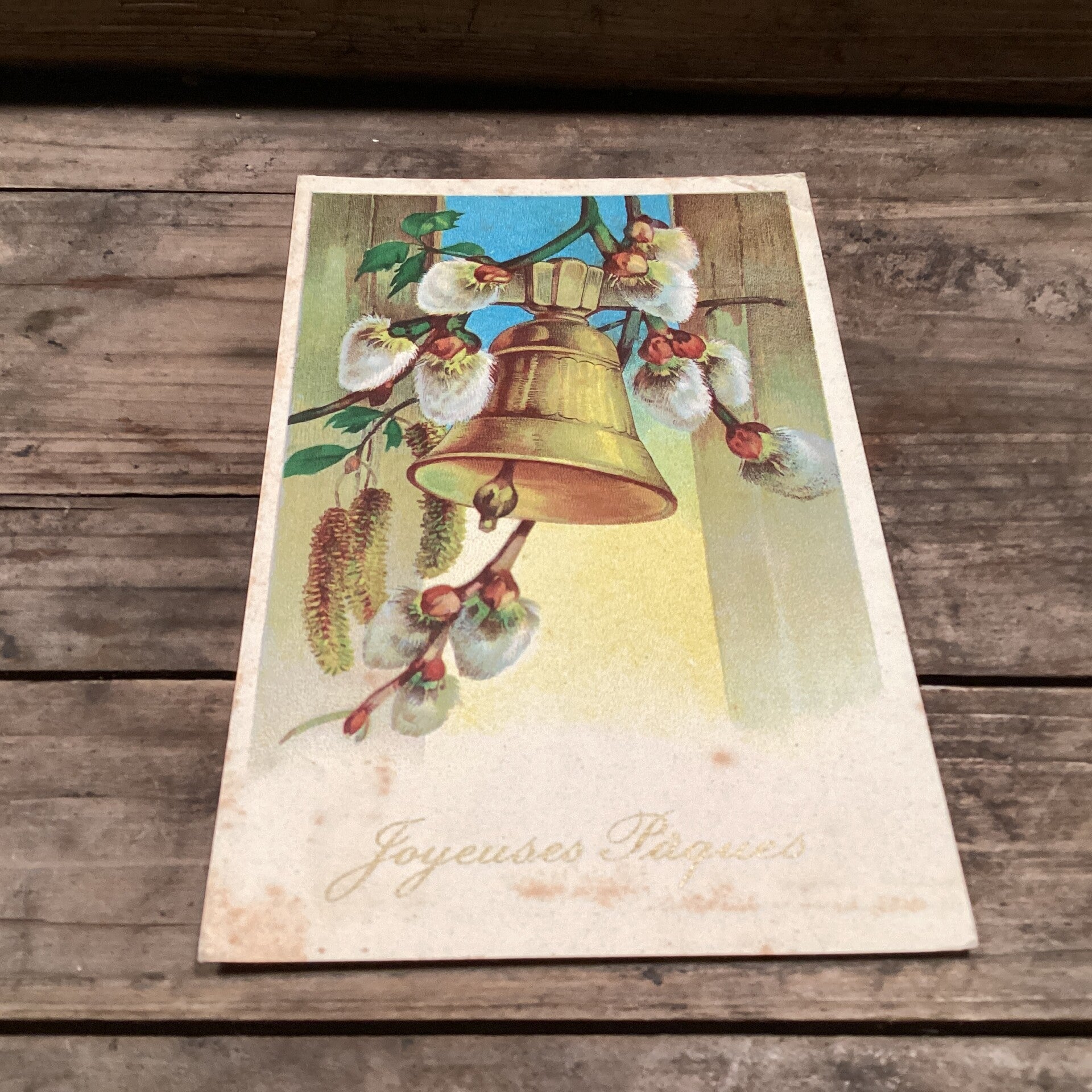 Antieke paaskaart met klok, begin 1900