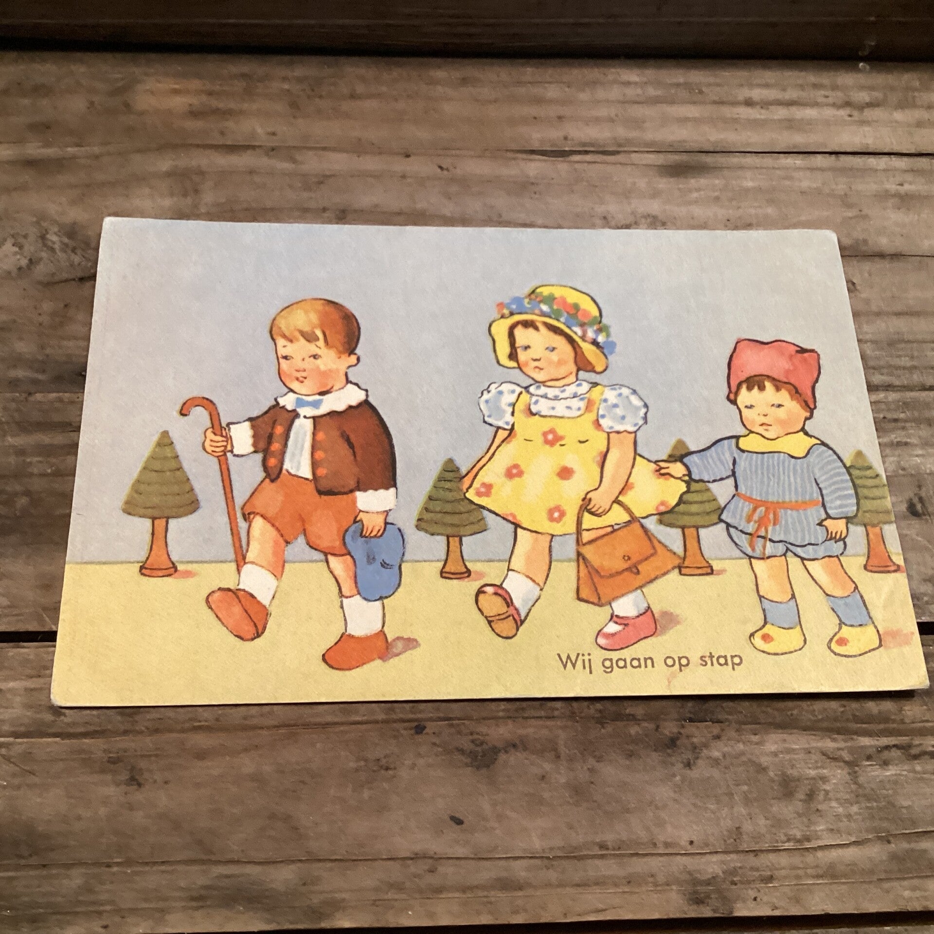 Antieke kinderkaart Wij gaan op stap
