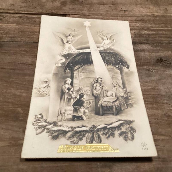 Antieke kerstkaart vroolijk kerstfeest