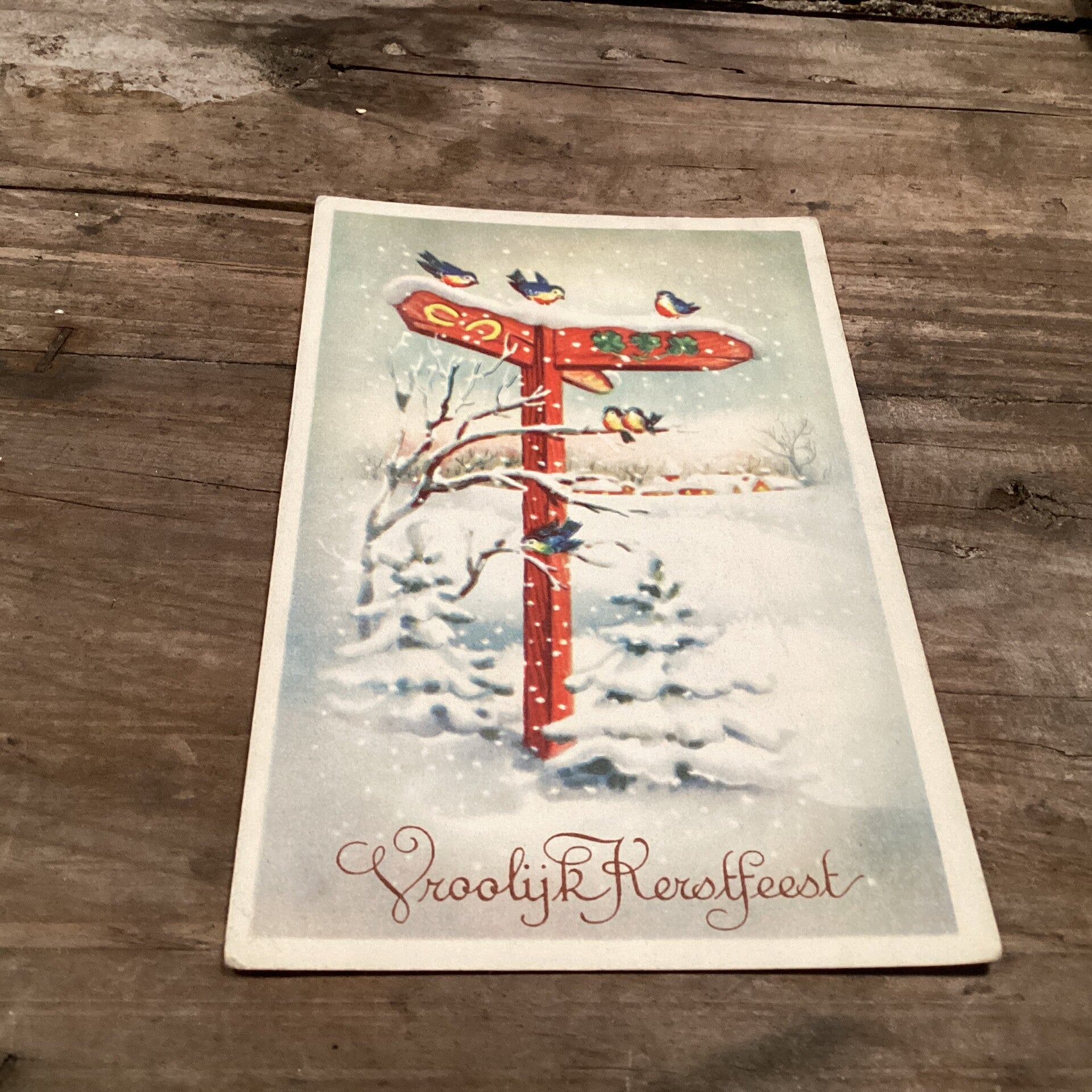 Antieke kerstkaart Vroolijk kerstfeest