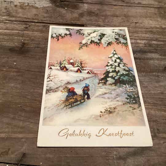 Antieke kerstkaart Gelukkig kerstfeest