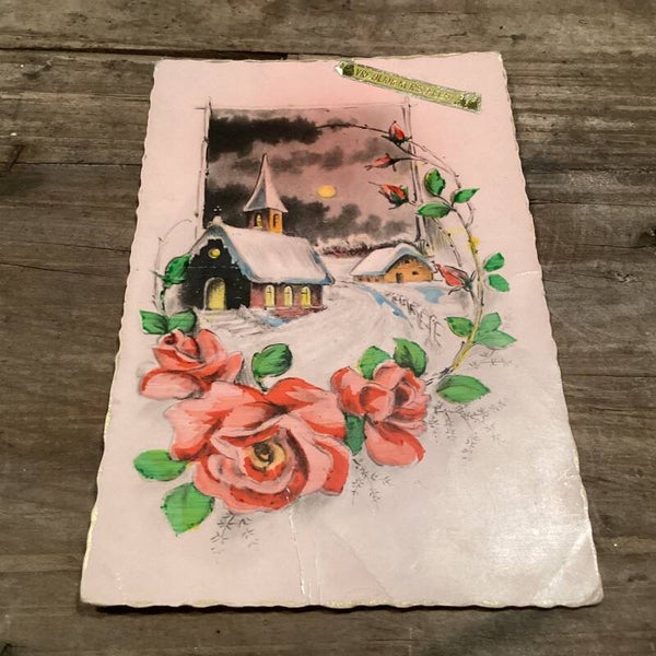 Antieke kerstkaart vroolijk kerstfeest